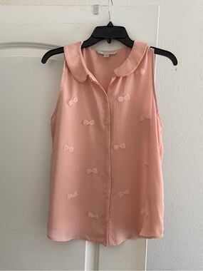 LC Lauren Conrad Blush Pink Sleeveless Bow-Appliqué Blouse